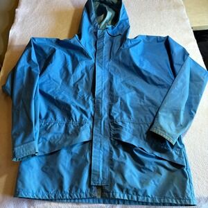 Vintage Log House Designs Gore Tex Men's Blue‎ Hooded Rain Jacket Size Medium